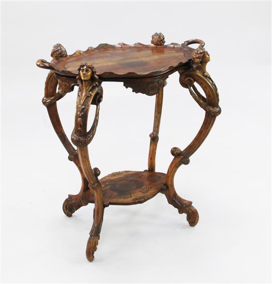 An Italian carved walnut tray top table, W.2ft 6in.